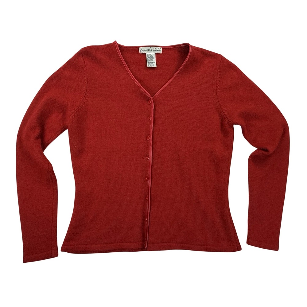 Vintage‎ 90s Samantha Taylor Cardigan Sweater S Red Angora Rabbit Hair Lambswool